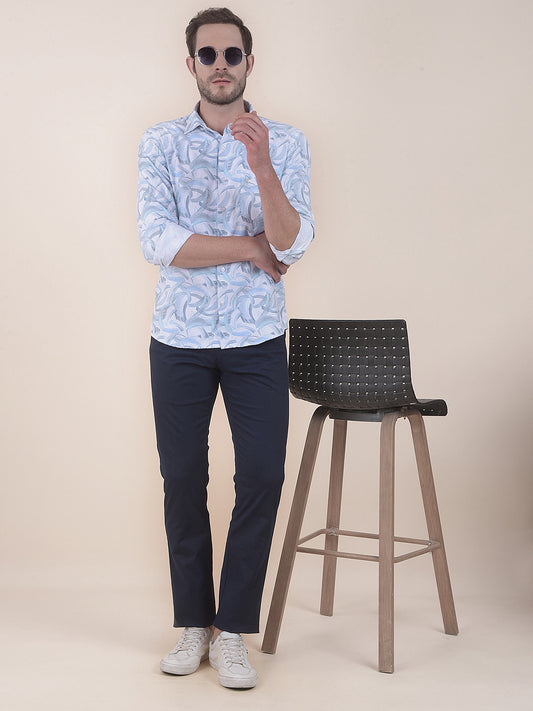  Navy Smart Fit Printed Casual Trouser