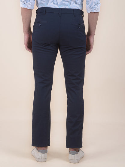 Men's Navy Smart Fit Printed Casual Trouser