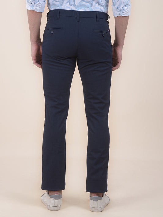 Men's Navy Smart Fit Printed Casual Trouser