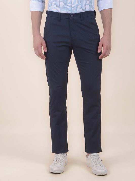Men's Navy Smart Fit Printed Casual Trouser