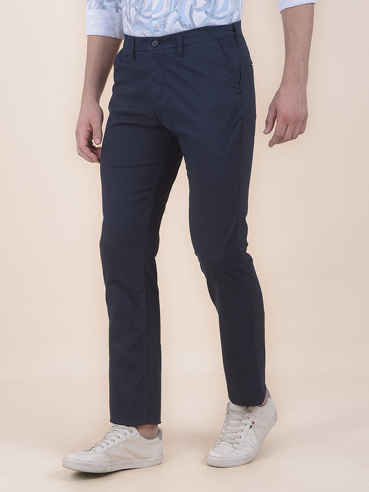 Men's Navy Smart Fit Printed Casual Trouser