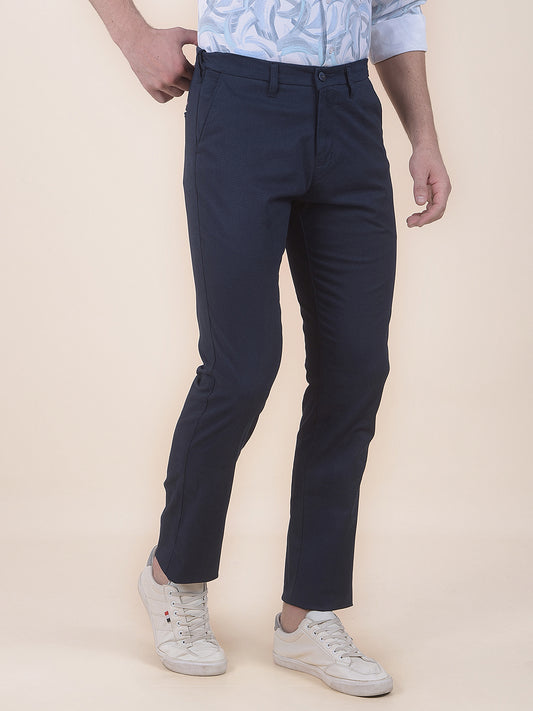 Men's Navy Smart Fit Printed Casual Trouser