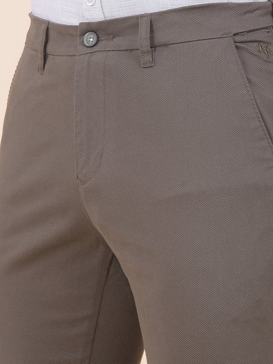 Men's Olive Smart Fit Printed Casual Trouser