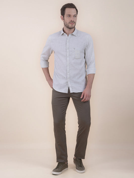 Men's Olive Smart Fit Printed Casual Trouser