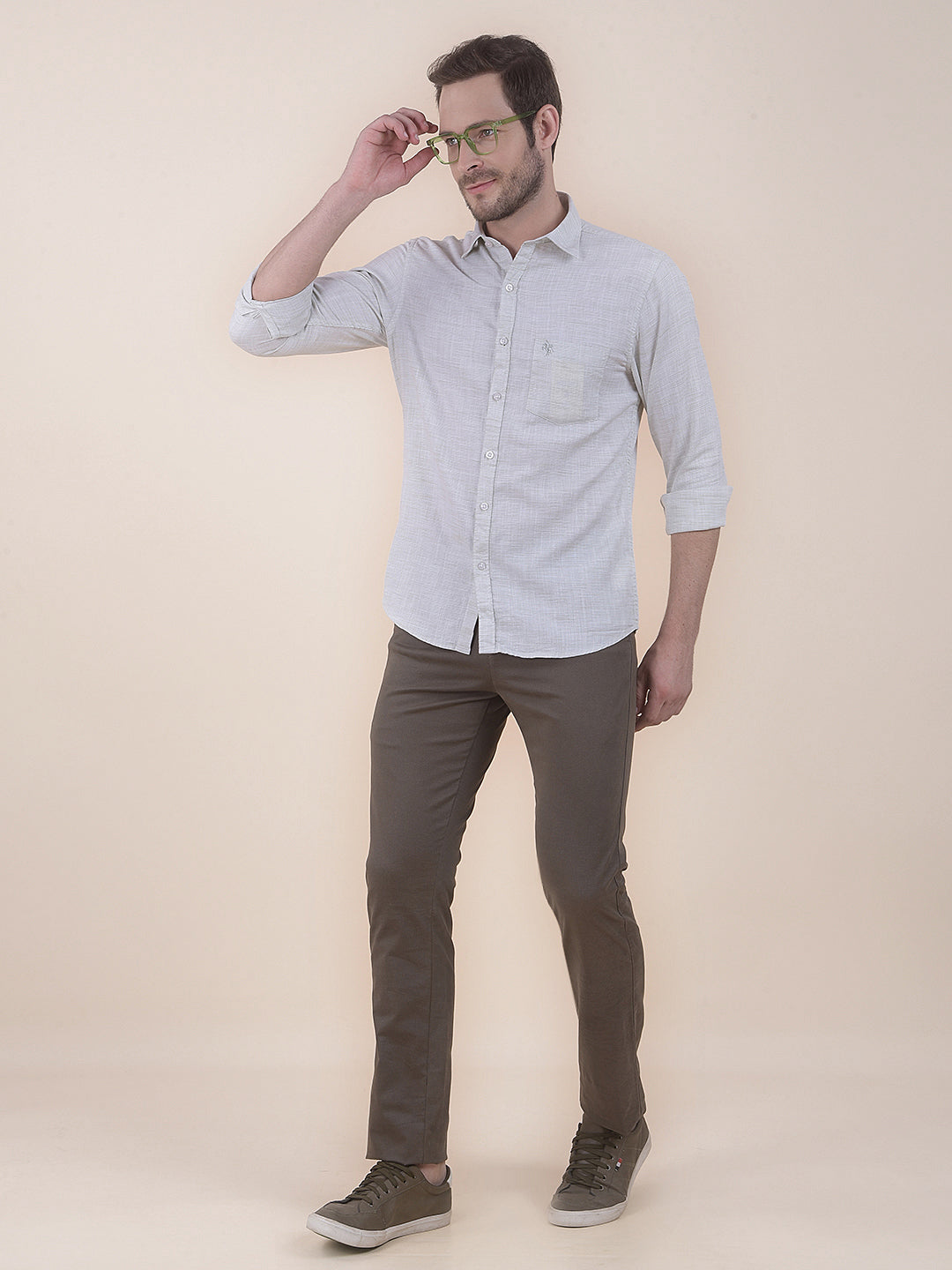  Olive Smart Fit Printed Casual Trouser
