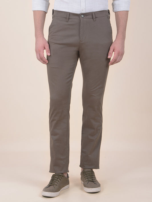 Men's Olive Smart Fit Printed Casual Trouser