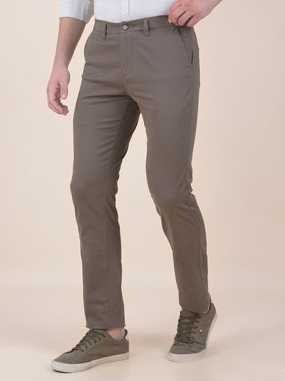 Men's Olive Smart Fit Printed Casual Trouser