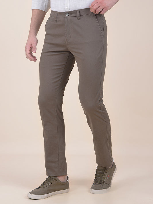 Men's Olive Smart Fit Printed Casual Trouser