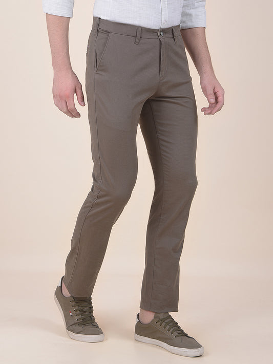 Men's Olive Smart Fit Printed Casual Trouser