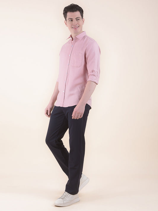 Men's Black Smart Fit Solid Casual Trouser