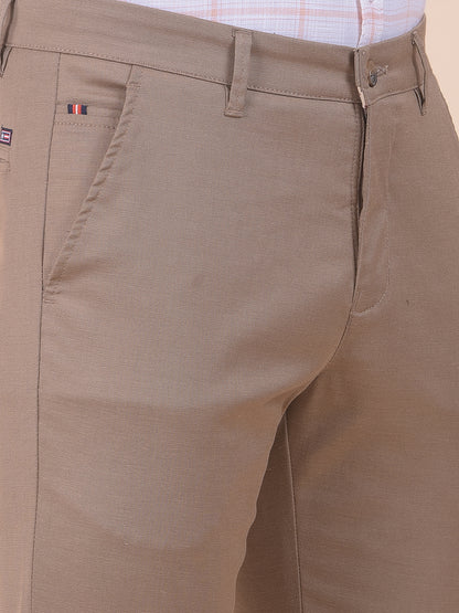 Men's Brown Smart Fit Self Design Formal Trouser