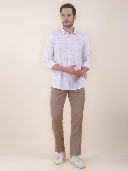 Men's Brown Smart Fit Self Design Formal Trouser