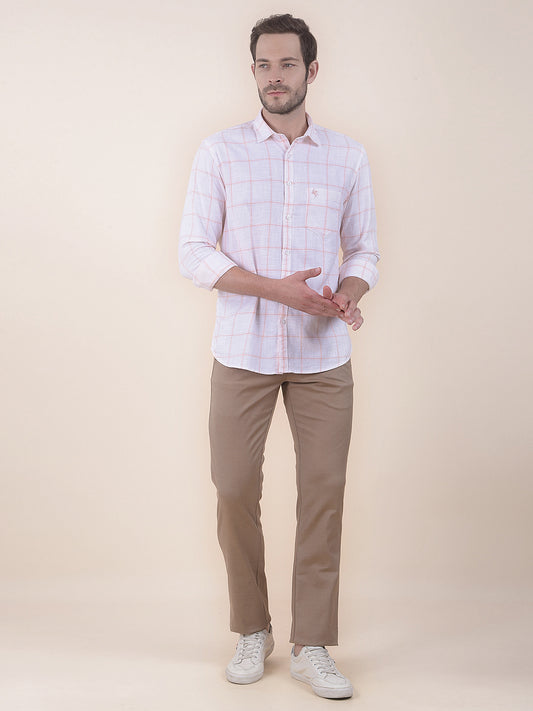 Men's Brown Smart Fit Self Design Formal Trouser
