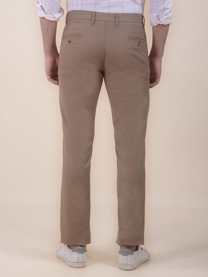 Men's Brown Smart Fit Self Design Formal Trouser