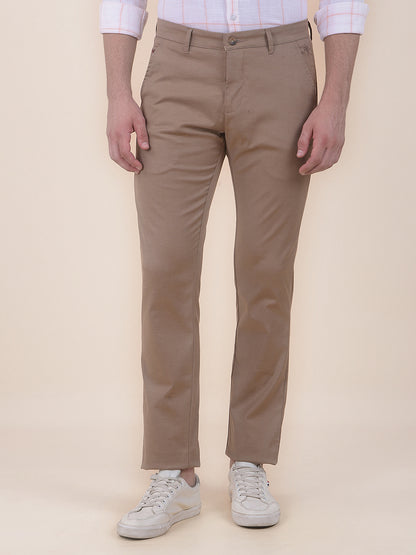 Men's Brown Smart Fit Self Design Formal Trouser