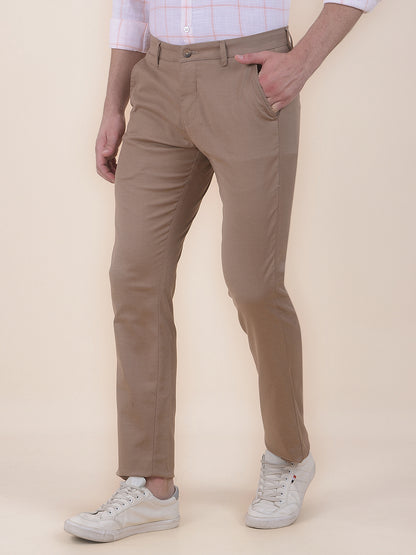 Men's Brown Smart Fit Self Design Formal Trouser