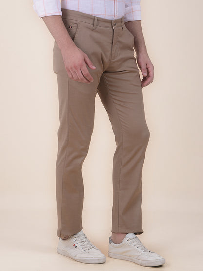 Men's Brown Smart Fit Self Design Formal Trouser