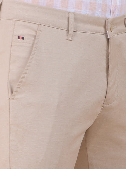 Men's Khaki Smart Fit Self Design Formal Trouser