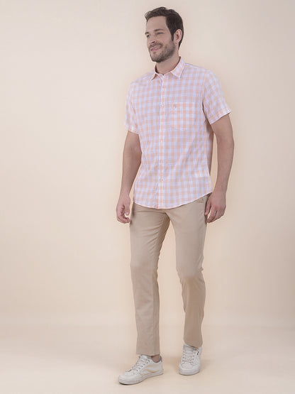 Men's Khaki Smart Fit Self Design Formal Trouser