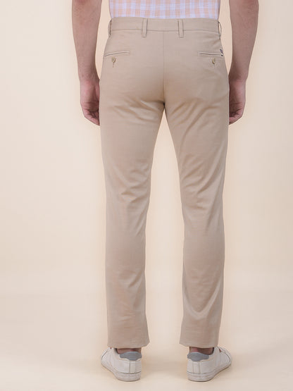 Men's Khaki Smart Fit Self Design Formal Trouser
