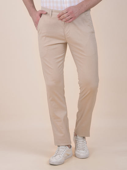 Men's Khaki Smart Fit Self Design Formal Trouser
