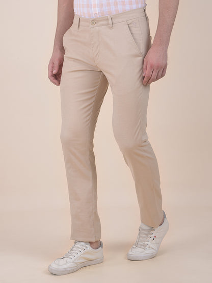Men's Khaki Smart Fit Self Design Formal Trouser