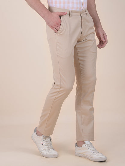 Men's Khaki Smart Fit Self Design Formal Trouser