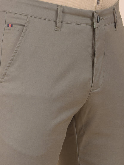 Men's Olive Smart Fit Self Design Formal Trouser