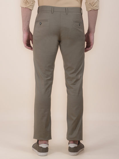 Men's Olive Smart Fit Self Design Formal Trouser