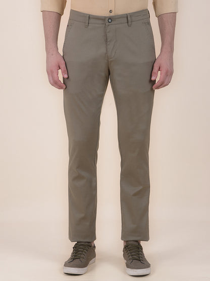 Men's Olive Smart Fit Self Design Formal Trouser