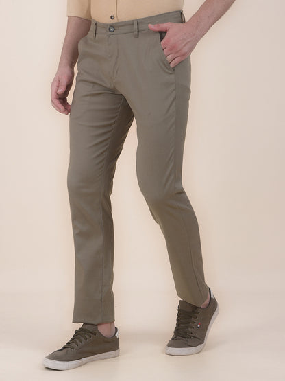 Men's Olive Smart Fit Self Design Formal Trouser