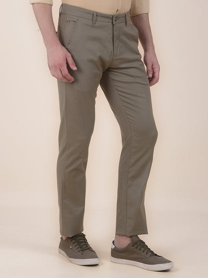 Men's Olive Smart Fit Self Design Formal Trouser