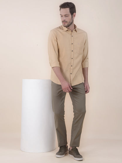 Men's Olive Smart Fit Self Design Formal Trouser