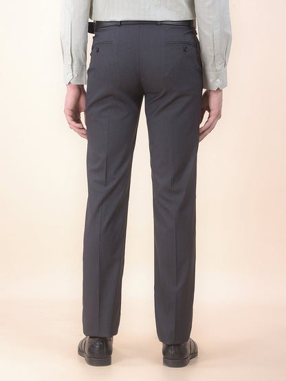 Men's Dark grey Regular Fit Self Design Formal Trouser