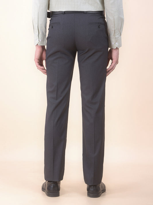 Men's Dark grey Regular Fit Self Design Formal Trouser