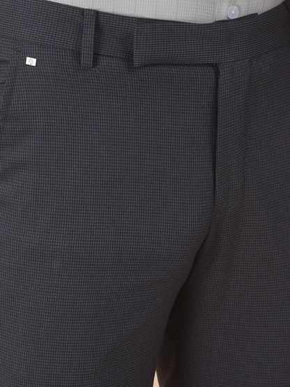 Men's Dark grey Regular Fit Self Design Formal Trouser