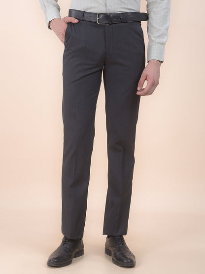 Men's Dark grey Regular Fit Self Design Formal Trouser
