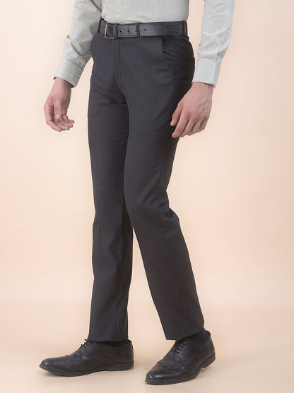 Men's Dark grey Regular Fit Self Design Formal Trouser