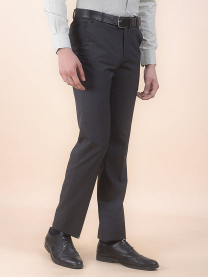 Men's Dark grey Regular Fit Self Design Formal Trouser