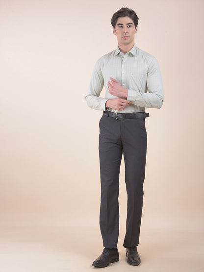 Men's Dark grey Regular Fit Self Design Formal Trouser