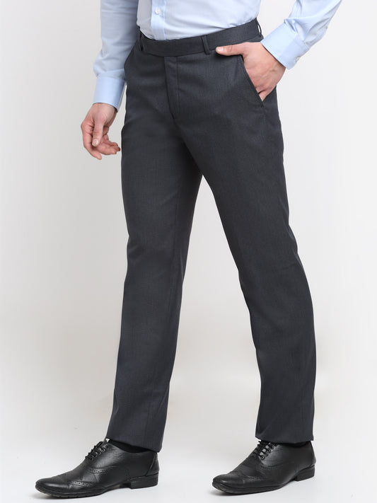 Men's Dark Green Regular Fit Solid Formal Trouser
