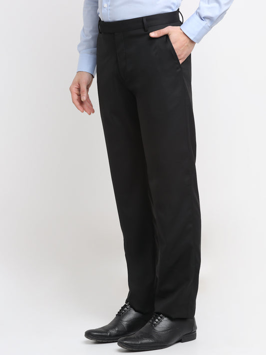 Men's Navy Regular Fit Solid Formal Trouser