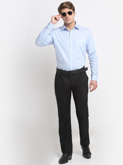Men's Navy Regular Fit Solid Formal Trouser