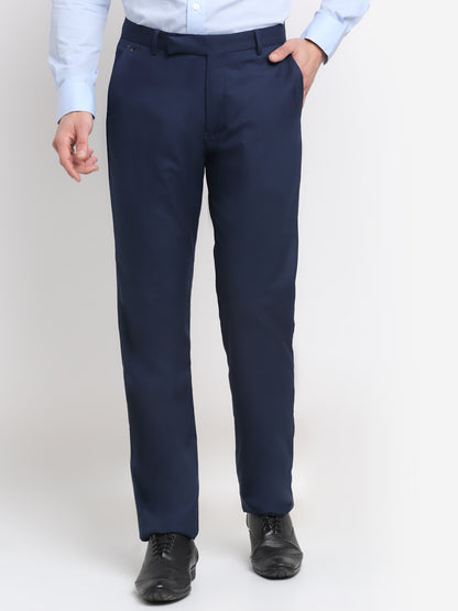 Men's Navy Regular Fit Solid Formal Trouser
