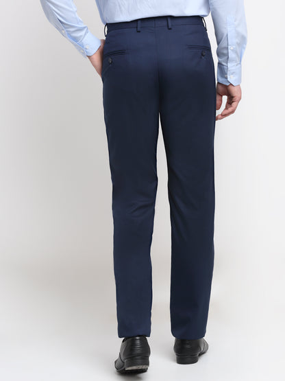 Men's Navy Regular Fit Solid Formal Trouser