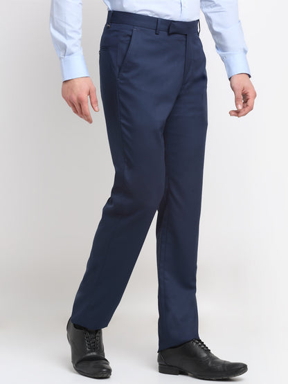 Men's Navy Regular Fit Solid Formal Trouser