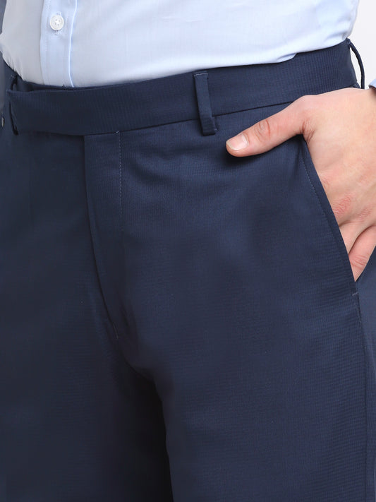 Men's Navy Regular Fit Solid Formal Trouser