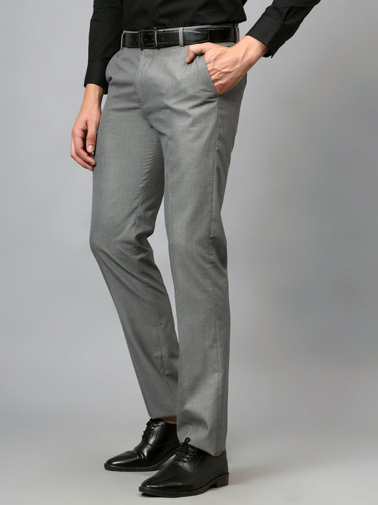 Men's Dark Grey Regular Fit Self Design Formal Trouser