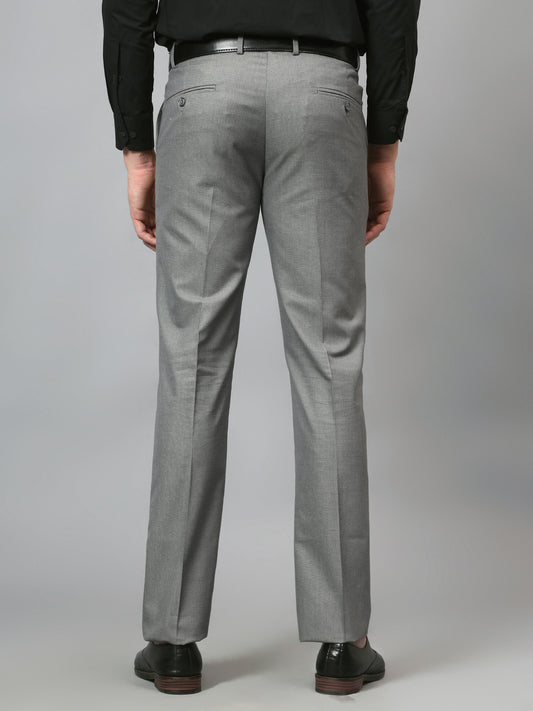 Men's Dark Grey Regular Fit Self Design Formal Trouser