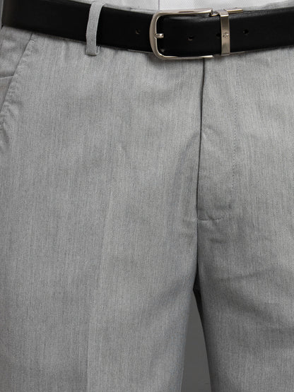 Men's Light Grey Regular Fit Solid Formal Trouser